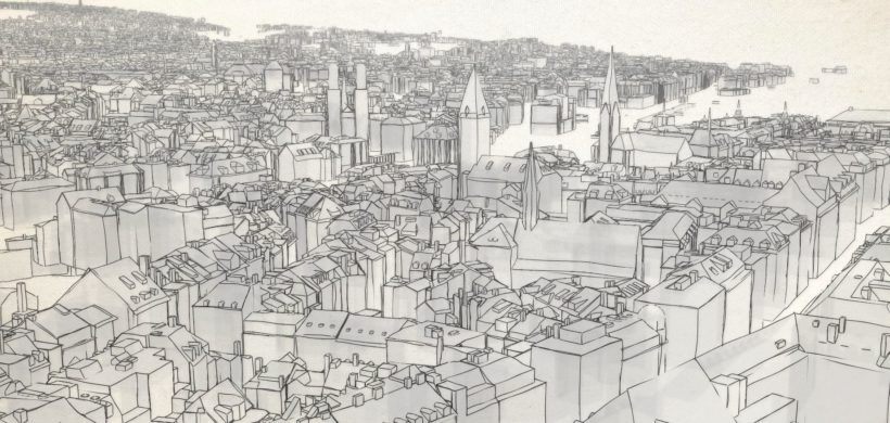 Stadt Zürich in 3D und mit Sketch Effekt